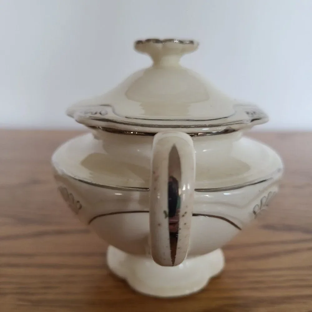 Vintage Homer Laughlin Marigold Production Small Sugar Bowl With Lid Circa 1930s